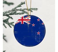 Christmas Porcelain Ornament New Zealand Flag Ceramic Ornament Patriotic Decorations 3.2 Inch Two Side Printed Artistic Decoration Ornaments Romantic Christmas Ideas Gifts for Couples Friend