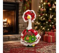 Christmas Porch Goose Outfit Dress, 23 Inch Goose Statue Costume Hat | Festive Xmas Tree Dress with Santa Hat & Plush Trim, Reusable Holiday Yard Decoration for Porch Lawn Patio