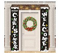 Christmas Porch Sign -Welcome Merry Christmas Signs Black White Color Xmas Banner for Christmas Decorations Outdoor Indoor Home Wall Door Office Party