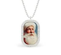 Christmas Portrait of Santa Claus Vintage Rectangle Pendant Necklace Silver Women Jewelry Alloy Keychain Tag Jewelry