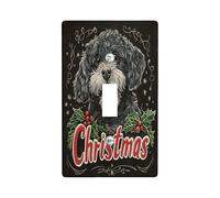 Christmas Portuguese Water Dog Decorative Light Switch Cover Wall Plate 1 Gang Single Toggle, Fun Xmas Hollies Electrical Switchplate, Pet Faceplate for Kitchen Living Room Decor