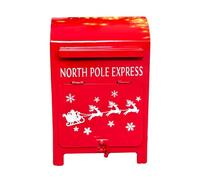 Christmas Post Box 15x23cm North Pole Express Red Metal Xmas Cards List Letters Decor