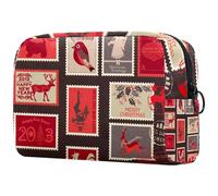 Christmas Postage Stamps Cosmetic Bag for Women, Travel Toiletries Bags Large Makeup Handy Pouch Organiser Bag with Zipper