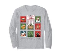 Christmas Postage Stamps Postal Men Women Kids Retro Xmas Long Sleeve T-Shirt