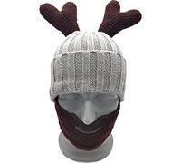 Christmas Prank Antler Beard Beanie Hat for Strange Knitted Hat Handmade Woolen Hat for Halloween Funny Party Grey
