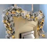 Christmas Pre-Lit LED Snow Flocked Spruce Garland Christmas Decoration Pine - 9FT, White 2.7M