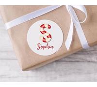 Christmas Present Gift Labels for Kids Family Peel and Stick Sticky Xmas (Candy Cane Letters)