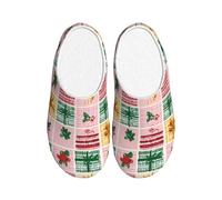 Christmas Presents Women's Slippers Flannel House Slippers for Men Red Snowflakes Non-Slip Warm Winter Shoes for Indoor Outdoor UK 7-8