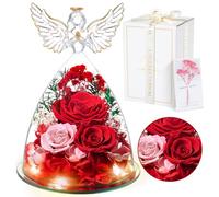 Christmas Preserved Real Rose for Womens, Forever Rose in Glass Angel Birthday Gifts for Mum Women Wife, Eternal Flowers Gifts for Her on Christmas, Anniversary, Valentine's Day, Mother's Day
