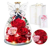 Christmas Preserved Real Rose for Womens, Forever Rose in Glass Angel Birthday Gifts for Mum Women Wife, Eternal Flowers Gifts for Her on Christmas, Anniversary, Valentine's Day, Mother's Day