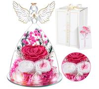 Christmas Preserved Real Rose for Womens, Forever Rose in Glass Angel Birthday Gifts for Mum Women Wife, Eternal Flowers Gifts for Her on Christmas, Anniversary, Valentine's Day, Mother's Day