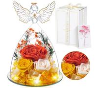 Christmas Preserved Real Rose for Womens, Forever Rose in Glass Angel Birthday Gifts for Mum Women Wife, Eternal Flowers Gifts for Her on Christmas, Anniversary, Valentine's Day, Mother's Day