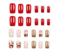 Christmas Press Nails - 3D Thin Festive Manicure, Short Fake Nail Set, Colorful Holiday Design, Durable Easy Apply Press On Accessory, Stylish Enhancement | Fun Party Home Salon Event Opt