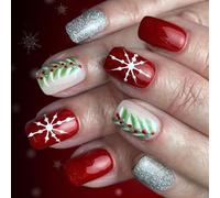 Christmas Press On Nails 24Pieces Snowflake Designs User Friendly Artificial Nails Christmas Design For Holiday Parties Red Glitters Fake Nail