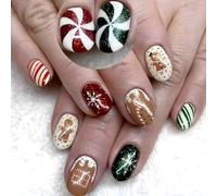 Christmas Press On Nails Acrylic Nails Art Decoration Short Oval Full Covers Artificial Nails For Festive Party 24Pcs