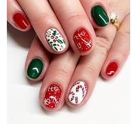 Christmas Press on Nails Almond False Nails, 24 PCS Christmas candy Fake Nail, 2026 Acrylic Full Cover Stick on Nails with Glue for Women Christmas Festival Nail Art Manicure