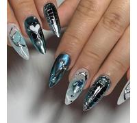 Christmas Press On Nails Almond False Nails With Rhinestones Patterns Full Covers False Nails Stick On Nails 24Pcs