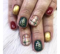 Christmas Press on Nails,Cute Xmas Short Fake Nails with Glitter Design,Unique Fingernails with Christmas Elements,24PCS Glossy Acrylic Lovely False Nails for Women or Girls(Style-11)