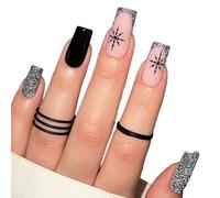 Christmas Press On Nails Glittering French Tip Stick On Nails Glossy False Nails Full Covers Artificial Nails Manicure