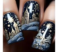 Christmas Press On Nails Glossy Acrylic With Winter Snowflake Designs Stick On Full Covers Art Set 24 Pcs Nail Art