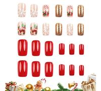 Christmas Press On Nails | Manicure with Self-Adhesive Holder and Snowflakes and Reindeer Patterns, Short Fake Nails for Christmas - for Girls and Women for Daily Use in the Office at Home for