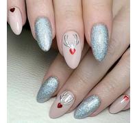 Christmas Press On Nails Mediums Almond Artificial Nails Elks Full Covers Stick On Nails Winter False Nails For Woman
