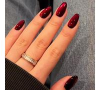 Christmas Press On Nails Short Almond False Nails With Cats Eye Designs Glossy Acrylic For Women Art 24Pcs Stick On Nail