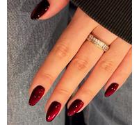 Christmas Press On Nails Short Almond False With Cats Eye Designs Glossy Acrylic For Women Art 24Pcs False Nails