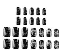 Christmas Press on Nails Short Black Fake Nails with Snowflake Designs Full Cover Artificial Glue on Nails False Nails for Women and Girls