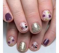 Christmas Press On Nails Short Square False Nails Glittering Star Artificial Lovely Dog Full Covers Stick On Glittering Star Full Cover Stick Christmas False Press