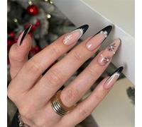 Christmas Press Stick Nails Classical Black Edges Design Durability ABS Manicure Set Suitable for Fesitival Nails Art Black Edges Nails Designs