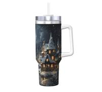 Christmas Print 40oz with Straw and Lid, Stainless Steel Double Wall Vacuum Insulated Coffee Mug for Hot and Cold Coffee, Travel Mug with Handle