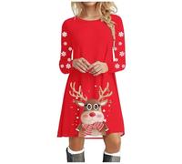 Christmas Print Dresses for Women UK, Sexy Xmas Outfits Women, Sexy Vintage 1950s Dresses V Neck Long Sleeve Party Dress Elegant Swing Dress Party Christmas Costume