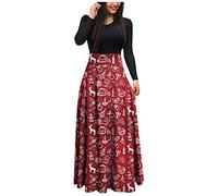 Christmas Print Dresses for Women UK, Woman Party Dress Long, 1950s Vintage Cocktail Hepburn Dress A-Line Long Sleeve Xmas Dresses Christmas Costumes for Party Prom Cocktail