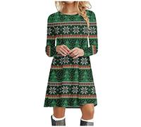 Christmas Print Dresses for Women UK, Xmas Outfits Women UK, Cocktail Swing Dress Retro Long Sleeve Dress Flare Vintage Hepburn Dresses Christmas Outfits Costumes