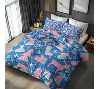 Christmas Print Duvet Cover Sets Super-king, Deer Bell Tree Socks Bedding Duvet Cover Set 3 Piece, Christmas Print Bedroom Decor Bed Set&Gift Super Soft Microfibre With 2 Pillowcase, No Comforter