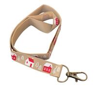Christmas Print Ribbon Lanyard - 2cm Grosgrain Neck Strap with Lobster Clasp - Xmas Badge Holder or Keychain - Individual or Bundle Pack (Cotton Taupe Houses)