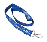 Christmas Print Ribbon Lanyard - 2cm Grosgrain Neck Strap with Lobster Clasp - Xmas Badge Holder or Keychain - Individual or Bundle Pack (Royal Blue Merry Christmas)