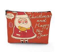 Christmas Print,Travel Bag Makeup Case Cosmetic Bag,Happy New Year Retro Santa Claus,Linen Makeup Bag Great Gift for Travel,Orange,7x9in