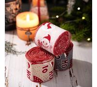 Christmas printed ribbon for tree decorations, wreaths, and For flower garlands, crafted from linen and wire to maintain design integrity throughout holidays (white)