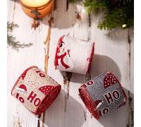 Christmas printed ribbon for tree decorations, wreaths, and For flower garlands, crafted from linen and wire to maintain design integrity throughout holidays (gray)