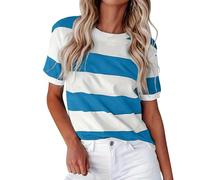 Christmas Printed Tops for Women 2025 Ladies Spring Summer Solid Color Printed Casual Comfortable Women's Tops Short Sleeve Tops Christmas Shirts for Women Novelty (Sky Blue, L)