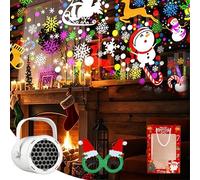 Christmas Projector Light, 16 Slides LED Xmas Projector Lamp, Waterproof Projection Light Snowflake Snowman Christmas Tree Lights for Xmas Party Decorations (White, Christmas Design)