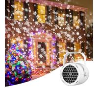 Christmas Projector Lights Outdoor, 16 Slides Dynamic Snow Projector, Snowman Santa Deer Holiday Projection Lights Outside Christmas Decorations for House Garden Party (White,Snowflake Pattern)