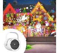 Christmas Projector Lights Outdoor, 16 Slides Dynamic Snow Projector, Snowman Santa Deer Holiday Projection Lights Outside Christmas Decorations for House Garden Party (White,Xmas Pattern)
