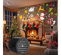 Christmas Projector Lights Outdoor, 16 Slides LED Xmas Projector Lamp, Waterproof Projection Light Snowflake Snowman Christmas Tree Light for Christmas Party Decorations, Room (Black, Snowman)