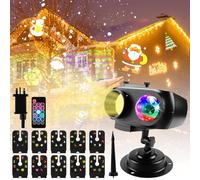 Christmas Projector Lights Outdoor, 2-in-1 LED Holiday Projector with 10 Ocean Wave & 10 Slides Patterns, Remote Control, Timer, IP44 Waterproof for Garden, Yard, Party, Xmas Decorations (Basic)