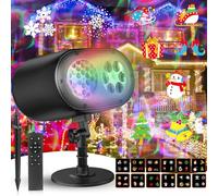 Christmas Projector Lights Outdoor, 2-in-1 Moving Patterns Landscape Lightswith Remote and 12 HD Effects (3D Ocean Wave & Patterns) Projection Light for Xmas Halloween Party Yard Decor