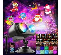 Christmas Projector Lights Outdoor Indoor 10 Slides Patterns & 10 Colors Ocean Wave 2-in-1 Holiday Projection Lamp Decoration for Xmas Party Patio Garden Halloween with Remote Control Waterproof