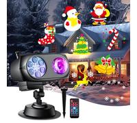 Christmas Projector Lights Outdoor - Indoor and Outdoor Christmas Decorations 2-in-1 Moving Patterns Landscape Lights 80 Patterns 10 Ocean Waves Window Projector Lamp for Garden Party Yard Xmas